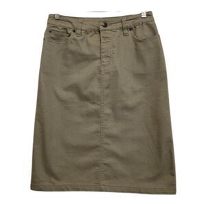 Liz Claiborne New York Denim Jean Skirt Khaki Green Stretch EUC Womens 4